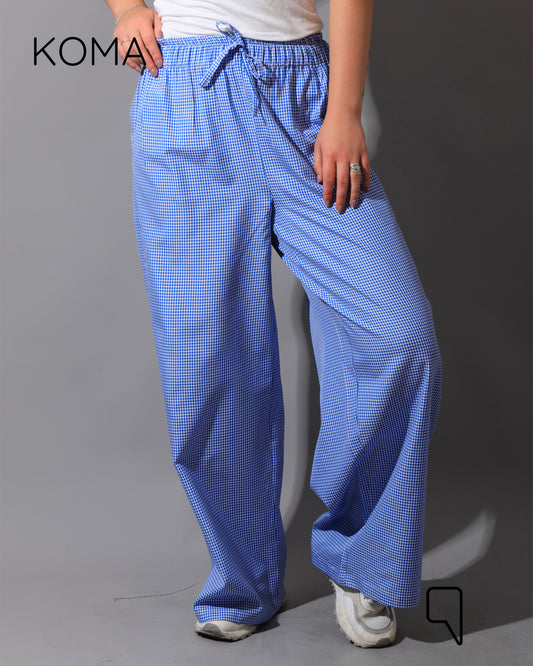 Plaid Straight Leg trousers - Plaid Baby Blue