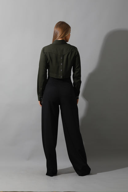 Pockets Cropped Shirt - Olive
