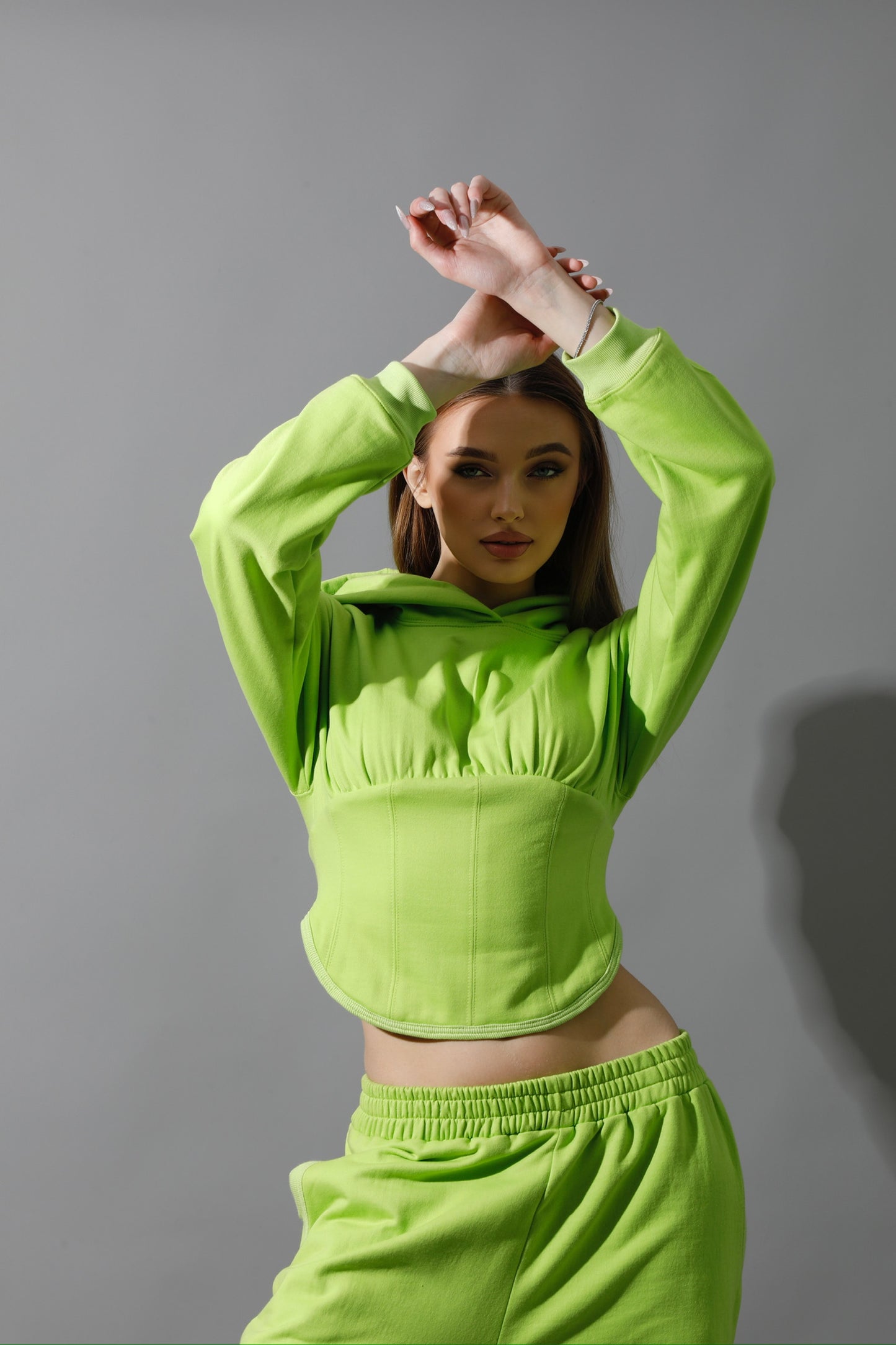 Corset Hoodie Set - Lime Green