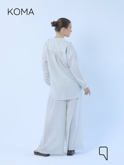 Matilda Long Sleeves Shirt & Wide Leg trousers - Striped Olive