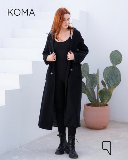Darcy Long Double Breasted Coat - Black