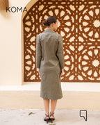 Abigail Midi pleated Shirt Dress - Olive