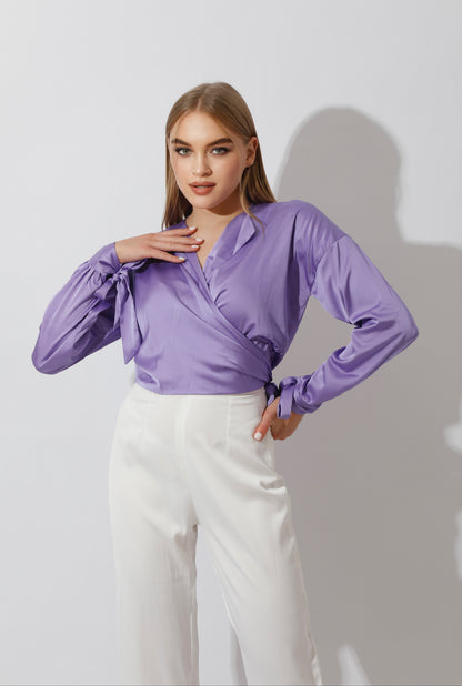 Wrap Tie Blouse - Lavender