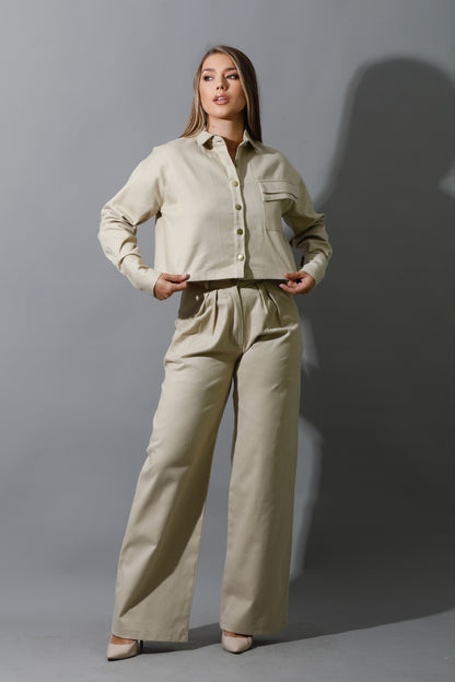 Co-ord Pleated Wide Leg Pants - Beige