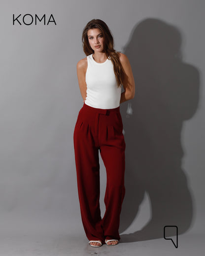 High Waist Straight Leg Trousers - Maroon