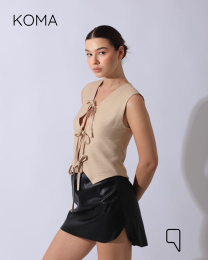 Marina Cropped Tied Vest - Beige
