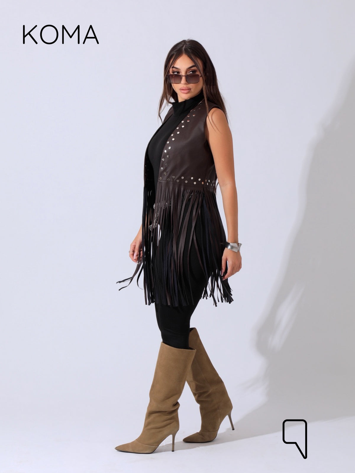 Nicci Leather Fringed Vest - Brown