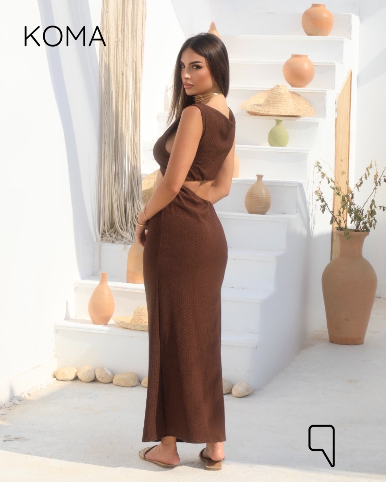 Paulina Cutout Beach Dress - Brown