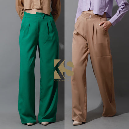 Noelle High Waist Wide Leg Trousers - Beige
