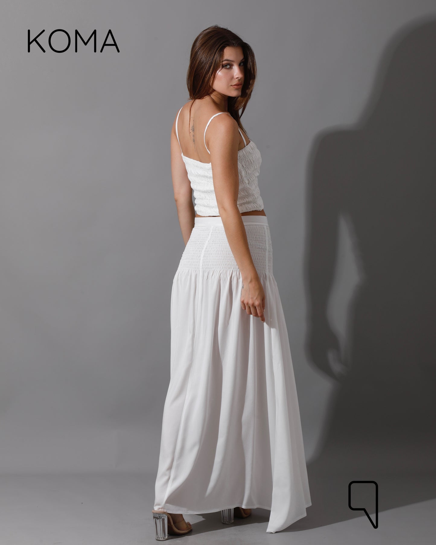 Tabitha Elastic Top & Skirt Co-Ord - White