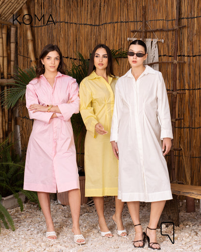 Abigail Midi pleated Shirt Dress - Pink