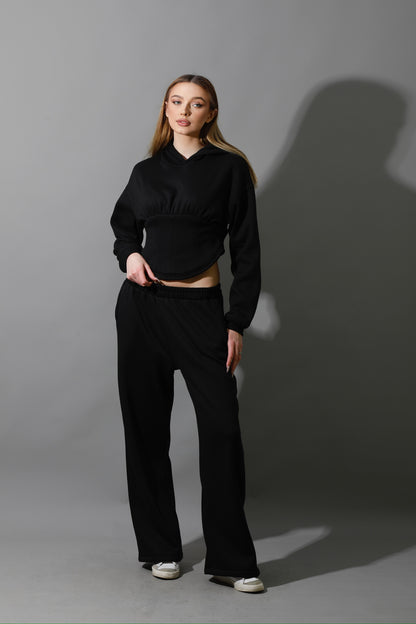 Corset Hoodie Set - Black