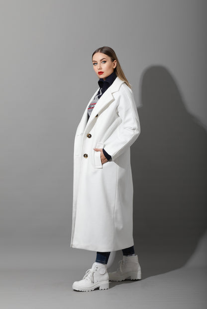 Darcy Long Double Breasted Coat - White