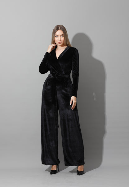 Wrapped wide leg Jumpsuit- Black
