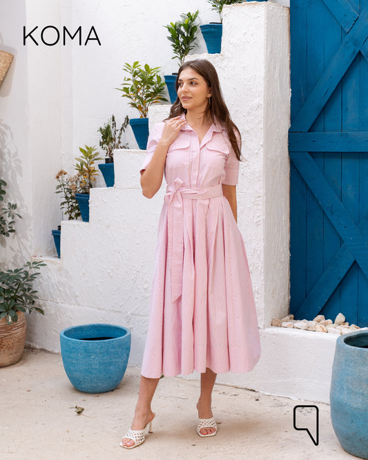 Sidney Striped Midi Shirt Dress - Pink