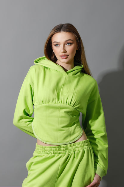 Corset Hoodie Set - Lime Green