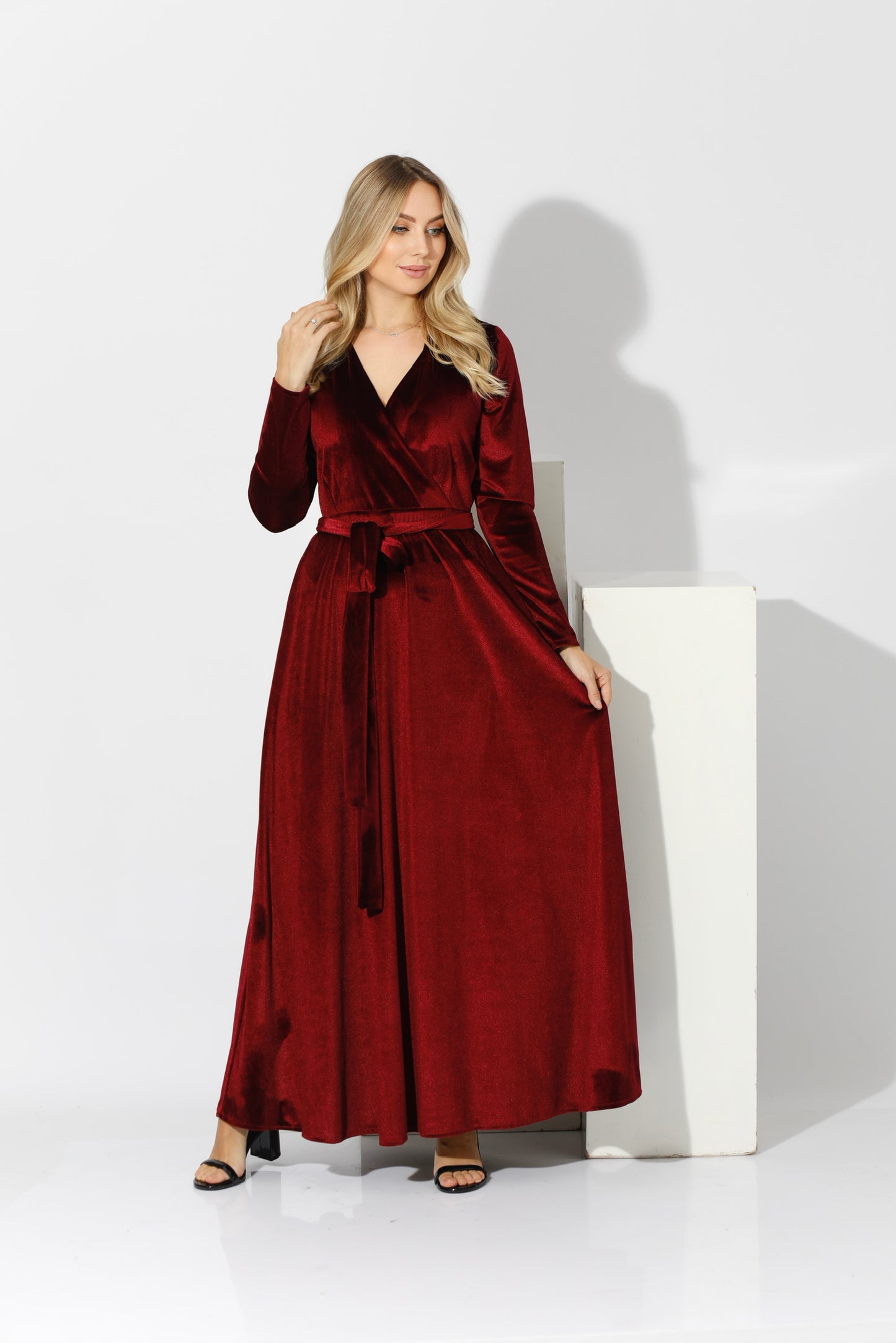 Velvet Wrap Maxi Dress - Maroon