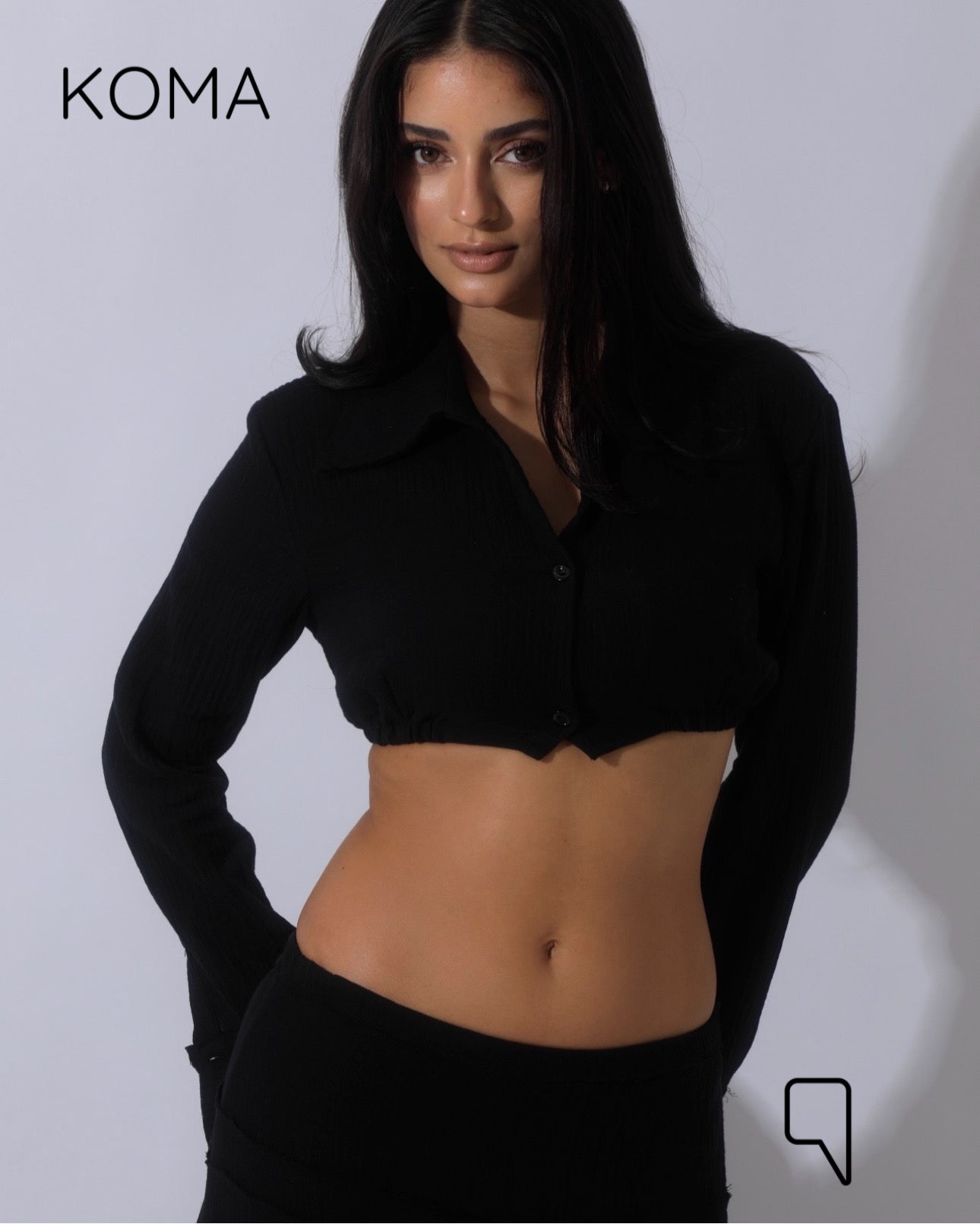 Greta Crincle Cropped Shirt & Skirt Set - Black