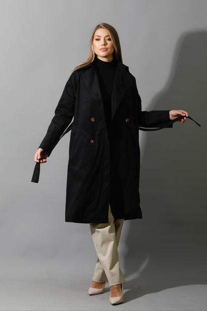 Wrapped Belted Trench Coat - Black