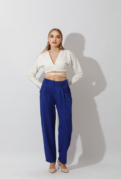 High Rise Paper-Bag Pants - Electric Blue