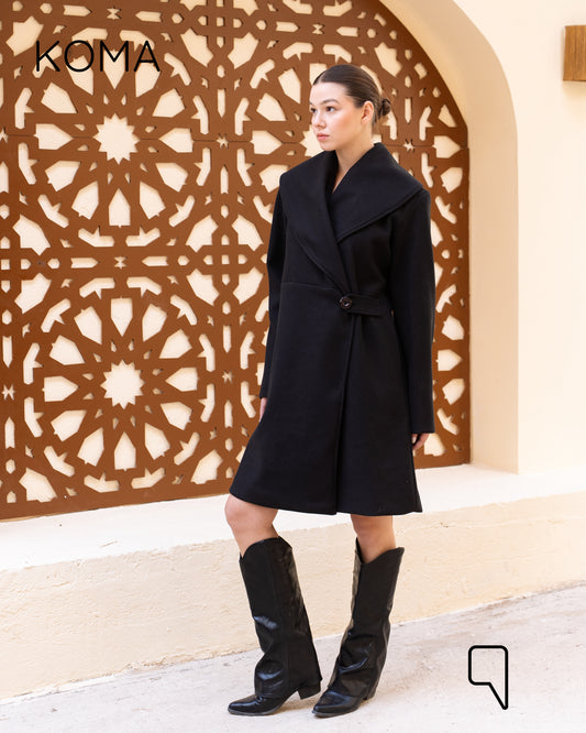 Arlette Short Halter Wrapped Coat - Black