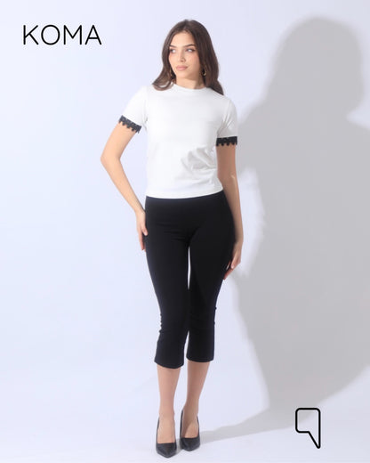Vivi T-shirt with Joubair at sleeves ends - White