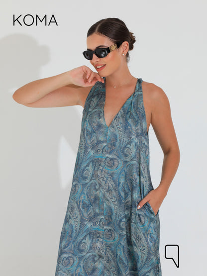 Paulina V Neck Maxi Dress - Multicolored Turquoise