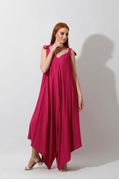 Tied Up Lose Jumpsuit - Barbie Pink