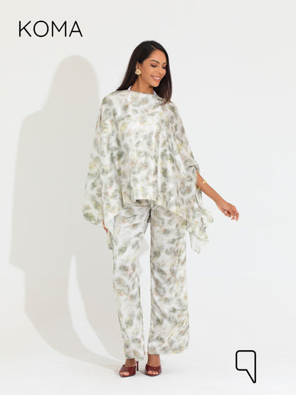 Celeste Satin Butterfly Blouse - Multicolored Olive