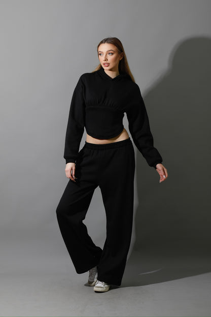Corset Hoodie Set - Black