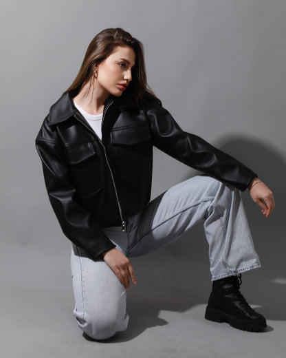 Leather Buckle Jacket - Black
