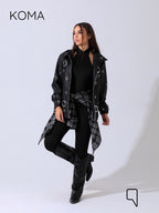 Cailyn Leather eyelet Jacket - Black