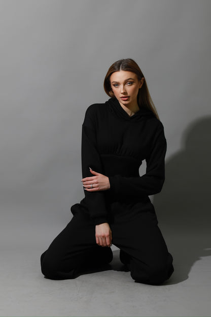 Corset Hoodie Set - Black