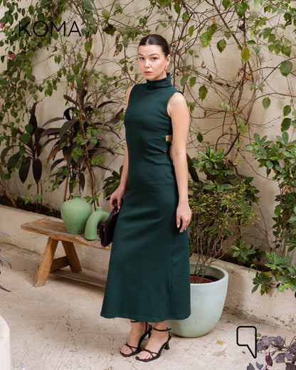 Naomi Halter Neck Midi Sleeveless Dress - Green