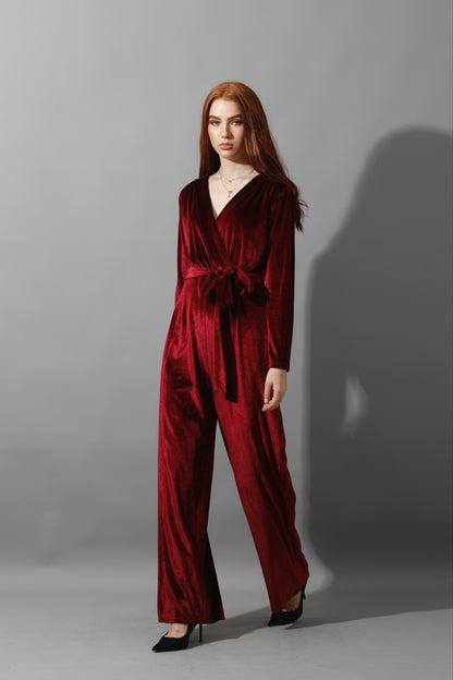 Wrapped wide leg Jumpsuit- Maroon