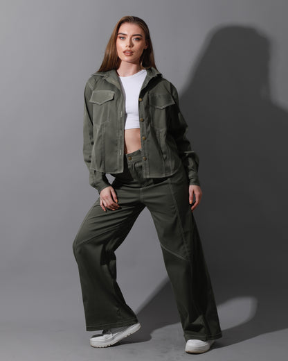 Co-Ord Gabardine Cutout Shirt - Olive