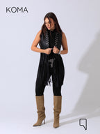 Nicci Leather Fringed Vest - Black