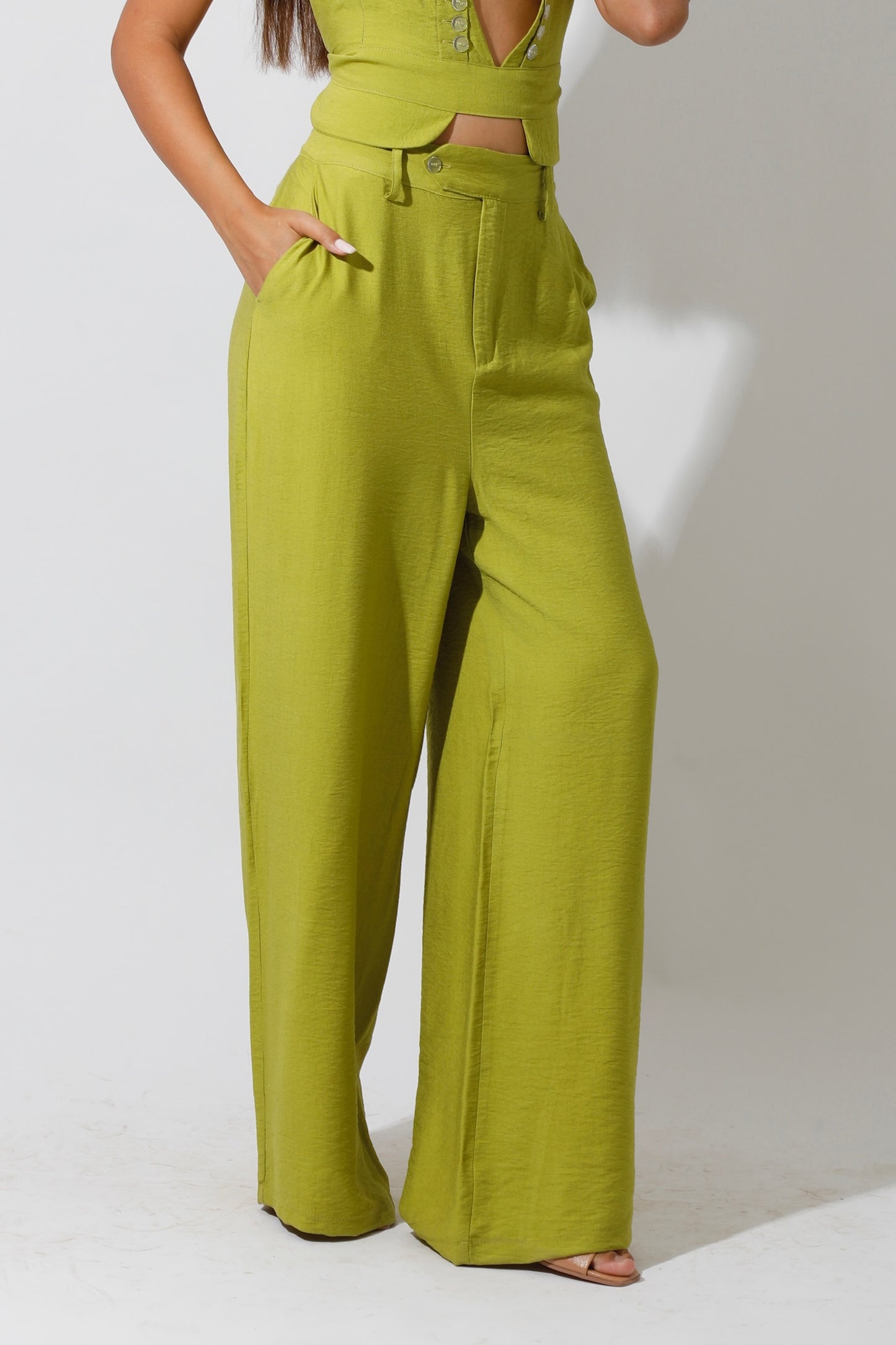 Co-Ord Front Slit Top & Trousers - kiwi Green