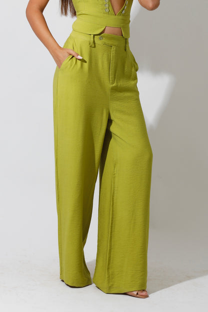Co-Ord Front Slit Top & Trousers - kiwi Green
