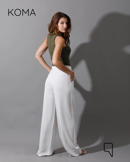 High Waist Straight Leg Trousers - White