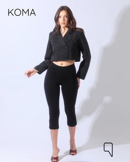 Striped Cropped Blazer Co-Ord - Black
