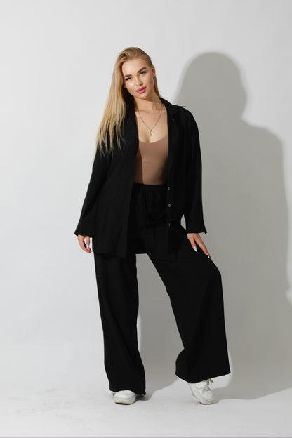 Co-Ord Long Sleeves Shirt - Black