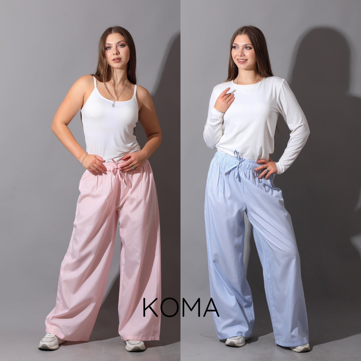Striped Straight Leg trousers - Striped Baby Blue