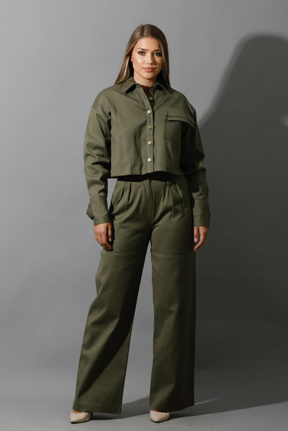 Co-ord Cropped Shirt - Olive