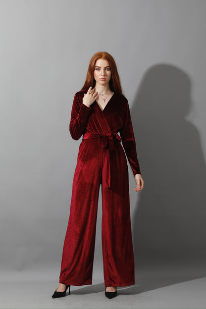Wrapped wide leg Jumpsuit- Maroon