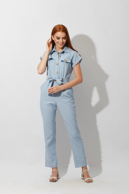 Buttons Jeans Jumpsuit - Light Blue