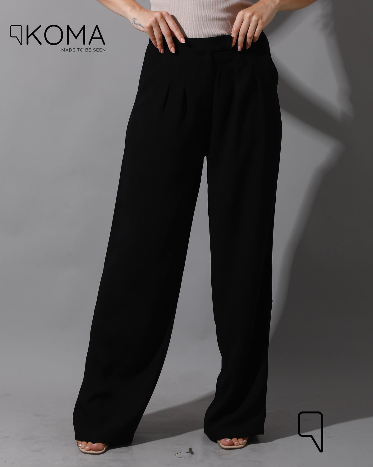 High Waist Straight Leg Trousers - Black