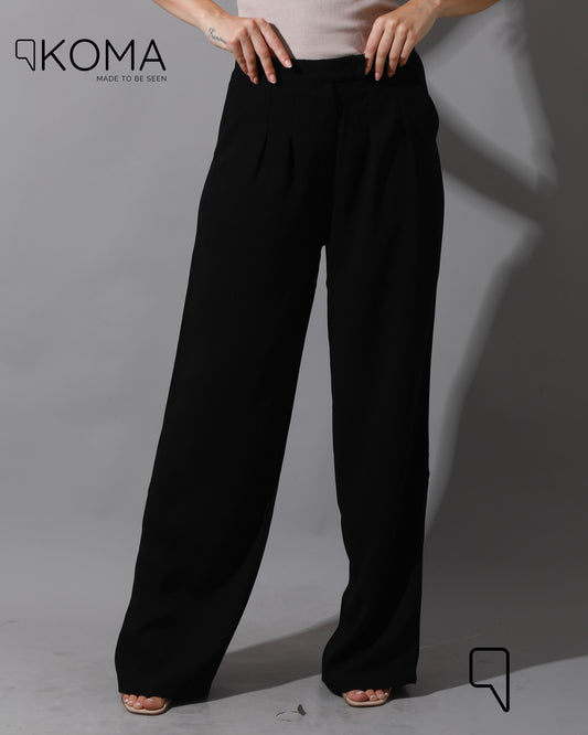 High Waist Straight Leg Trousers - Black