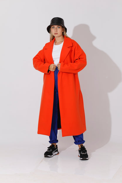 Oversized Wrapped Coat - Orange