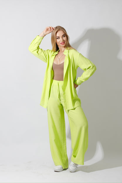 Co-Ord Long Sleeves Shirt - Lime Green